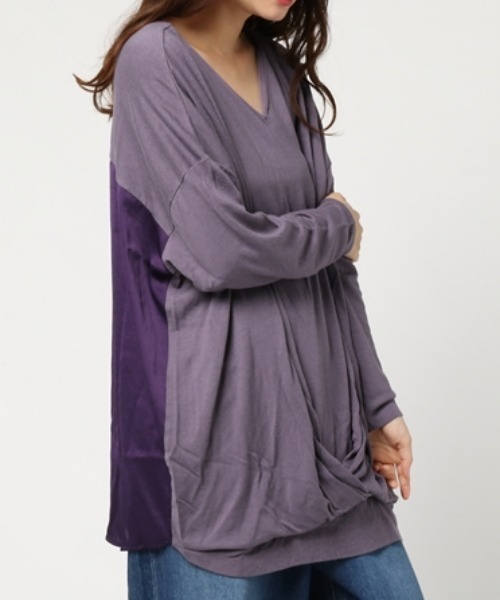 Audition（オーディション）の「M0748 タック デザイン Bigプルオーバー（Tシャツ/カットソー・レディース・ライトベージュ/ダークネイビー/ダークパープル・MEDIUM）」の19枚目の写真