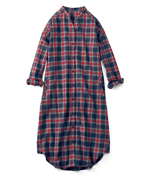 Live in comfort（リブインコンフォート）の「リブ　イン　コンフォート　スタンドカラーで小顔見えする　ネルチェックシャツワンピース（シャツワンピース・レディース・レッド/グレー×ホワイト/ブラック×ブルー・LARGE/MEDIUM/SMALL/X-LARGE/XX-LARGE/NM）」の7枚目の写真