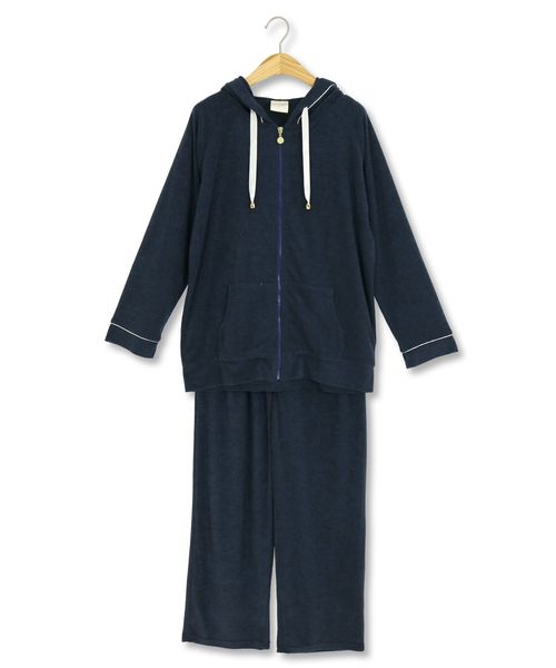 fran de lingerie(フランデランジェリー)の「mochi pile パイルシリーズ パーカー上下セット(ルームウェア/パジャマ・レディース・ブラウン/ダークブルー/ワイン・M-L)」の2枚目の写真