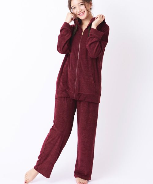 fran de lingerie(フランデランジェリー)の「mochi pile パイルシリーズ パーカー上下セット(ルームウェア/パジャマ・レディース・ブラウン/ダークブルー/ワイン・M-L)」の3枚目の写真
