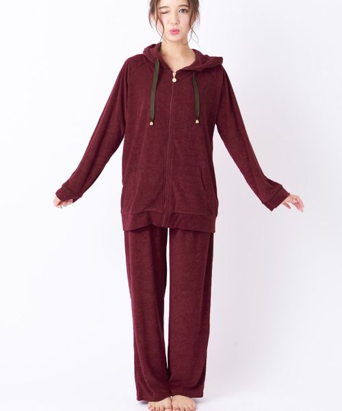 fran de lingerie(フランデランジェリー)の「mochi pile パイルシリーズ パーカー上下セット(ルームウェア/パジャマ・レディース・ブラウン/ダークブルー/ワイン・M-L)」の8枚目の写真