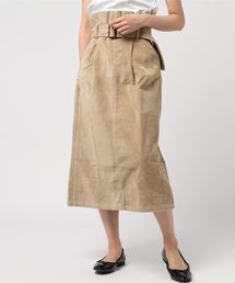 コーデュロイウエストマークハイウエストミモレ丈スカート