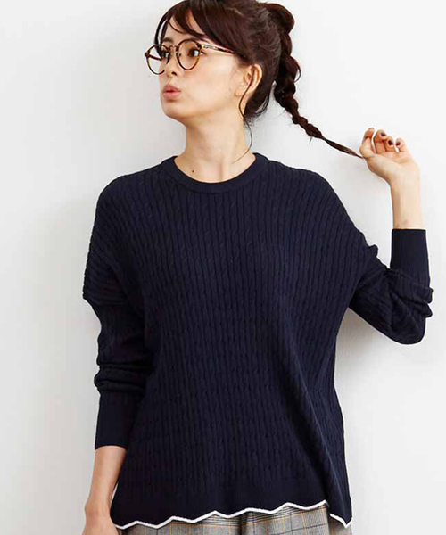 Live in comfort（リブインコンフォート）の「リブ　イン　コンフォート　ゆったりラインで着こなしやすい　総柄ケーブル編みシルク混ニット（ニット/セーター・レディース・ピンク/グレー/ネイビー・XX-LARGE/X-LARGE/SMALL/LARGE/MEDIUM）」の3枚目の写真