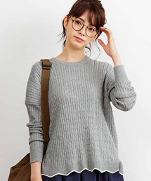 リブ　イン　コンフォート　ゆったりラインで着こなしやすい　総柄ケーブル編みシルク混ニット