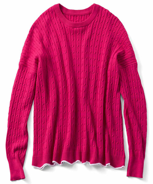 Live in comfort（リブインコンフォート）の「リブ　イン　コンフォート　ゆったりラインで着こなしやすい　総柄ケーブル編みシルク混ニット（ニット/セーター・レディース・ピンク/グレー/ネイビー・XX-LARGE/X-LARGE/SMALL/LARGE/MEDIUM）」の5枚目の写真