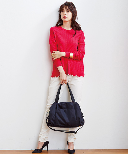 Live in comfort（リブインコンフォート）の「リブ　イン　コンフォート　ゆったりラインで着こなしやすい　総柄ケーブル編みシルク混ニット（ニット/セーター・レディース・ピンク/グレー/ネイビー・XX-LARGE/X-LARGE/SMALL/LARGE/MEDIUM）」の4枚目の写真