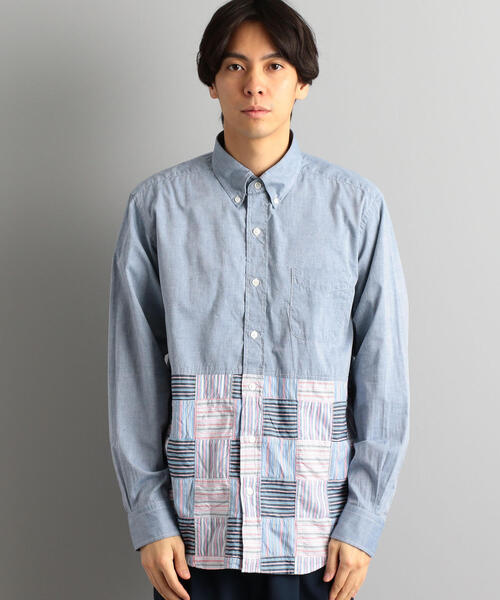 green label relaxing（グリーンレーベルリラクシング）の「SC ヘムパッチワーク ボタンダウン LS シャツ（シャツ/ブラウス・メンズ・ネイビー/ブラック・L/M/S）」の5枚目の写真