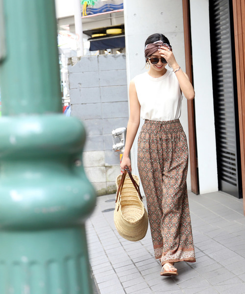 coca(coca)(コカ)の「ウエストリボンエスニック柄ワイドパンツ(LONG)(その他パンツ・レディース・カーキ/チャコール・ONE SIZE)」の4枚目の写真