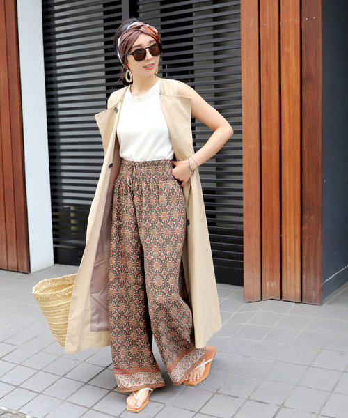 coca(coca)(コカ)の「ウエストリボンエスニック柄ワイドパンツ(LONG)(その他パンツ・レディース・カーキ/チャコール・ONE SIZE)」の6枚目の写真