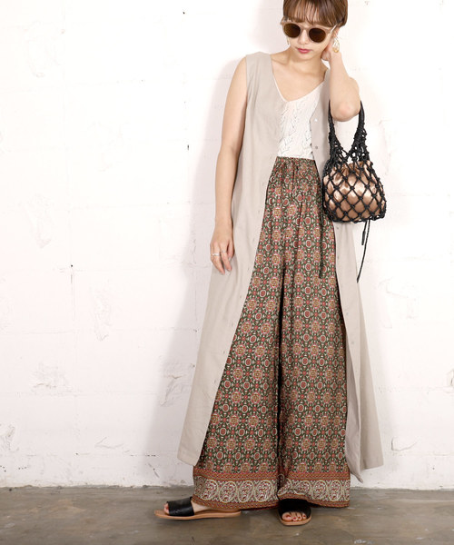 coca(coca)(コカ)の「ウエストリボンエスニック柄ワイドパンツ(LONG)(その他パンツ・レディース・カーキ/チャコール・ONE SIZE)」の7枚目の写真