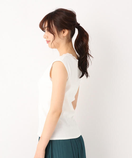 GLOBAL WORK（グローバルワーク）の「BEAUTEEレースVフレンチT/824919（Tシャツ/カットソー・レディース・ホワイト/ブラック/その他/ベージュ・SMALL/LARGE/MEDIUM）」の7枚目の写真