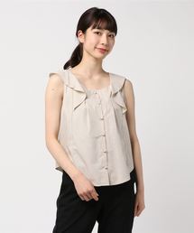 ラッフルスリーブストライプブラウス