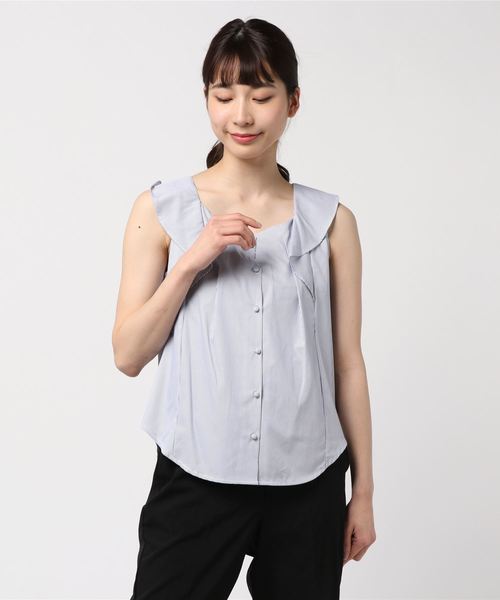 TRUDEA(トルディア)の「ラッフルスリーブストライプブラウス(シャツ/ブラウス・レディース・ホワイト×グレー/ベージュ/ホワイト/ホワイト×イエロー/ホワイト×ネイビー・LARGE/MEDIUM)」の9枚目の写真