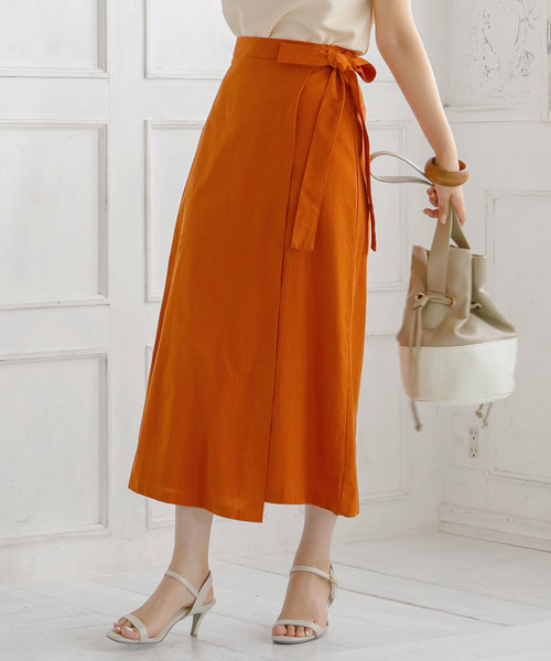 KOBE LETTUCE（コウベレタス）の「コットンラップ風ロング丈スカート（スカート・レディース・ベージュ系その他/ダークオレンジ/ブラウン系その他・FREE）」の3枚目の写真