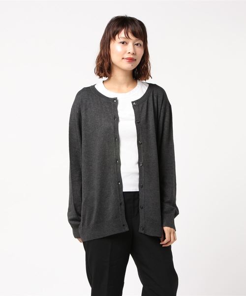 EVLOVE（イヴロヴ）の「【 大きいサイズ レディース 】 EVLOVE （ イヴロヴ ） カーディガン  ニット クルー（カーディガン/ボレロ・レディース・マスタード/杢グレー/ブラック/ボルドー・15号）」の8枚目の写真