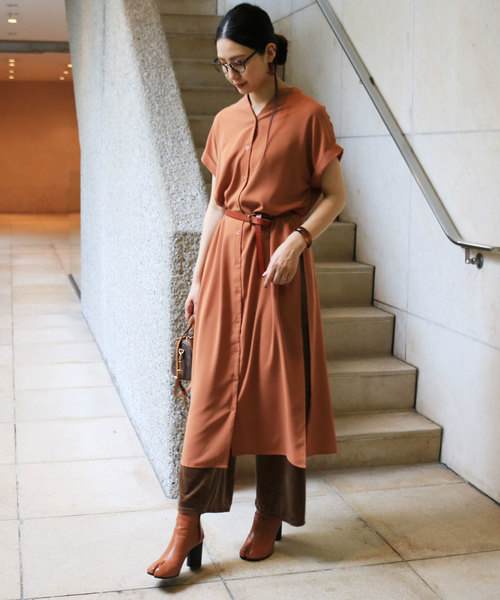 And Me アンドミー の とろみ半袖スキッパーシャツワンピース シャツワンピース Wear