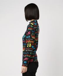ヒステリックス　 ヒステリックグラマー　シースルーカットソー　総柄　紫×黒 ヒステリックス ヒステリックグラマー シースルーカットソー 総