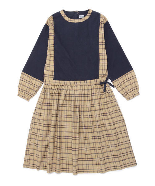 BEAMS BOY(ビームスボーイ)の「BEAMS BOY / ソリッド チェック 切替ワンピース(ワンピース・レディース・ベージュ/ネイビー・ONE SIZE)」の8枚目の写真