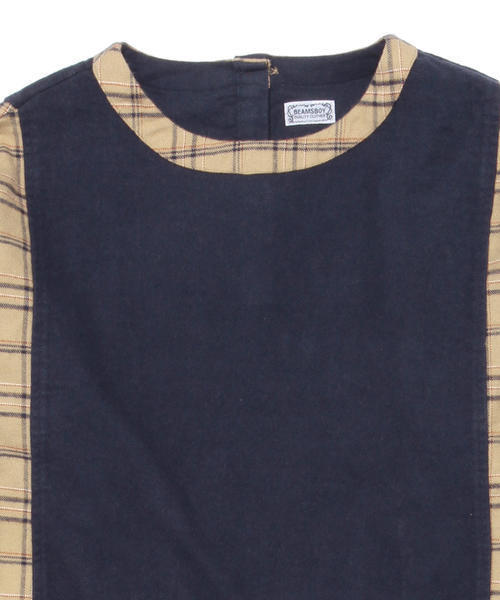 BEAMS BOY(ビームスボーイ)の「BEAMS BOY / ソリッド チェック 切替ワンピース(ワンピース・レディース・ベージュ/ネイビー・ONE SIZE)」の12枚目の写真