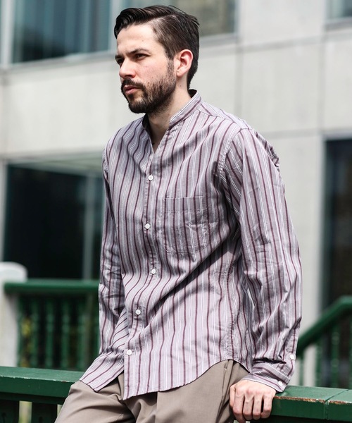 MR.OLIVE(ミスターオリーブ)の「レジメンタル ストライプコットン / スタンドカラー スキッパーシャツ(シャツ/ブラウス・メンズ・ネイビー/グレー・SMALL/MEDIUM/LARGE)」の13枚目の写真