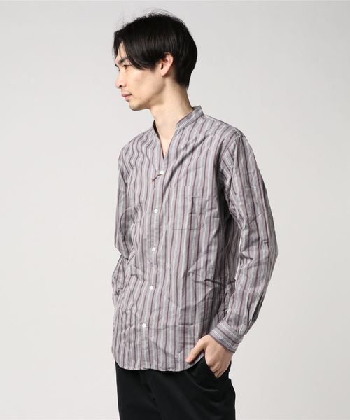 MR.OLIVE(ミスターオリーブ)の「レジメンタル ストライプコットン / スタンドカラー スキッパーシャツ(シャツ/ブラウス・メンズ・ネイビー/グレー・SMALL/MEDIUM/LARGE)」の3枚目の写真