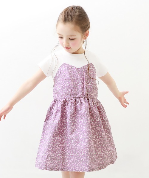 devirock（デビロック）の「ビスチェ風ドッキング半袖ワンピース（ワンピース・キッズ・ベージュ/パープル系その他/ブラック系その他2/ブラック系その他/イエロー/ブルーグレー/ブルー/グリーン系その他/ラベンダー/ネイビー/サックスブルー・130cm/160cm/100cm/140cm/120cm/150cm/110cm）」の9枚目の写真