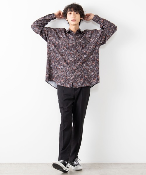 WEGO（ウィゴー）の「WEGO/ペイズリービッグシルエットシャツ（シャツ/ブラウス・メンズ・ブラック/ブラック系その他・LARGE/MEDIUM）」の3枚目の写真