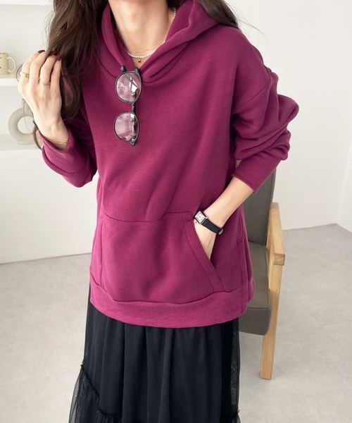 GeeRA（ジーラ）の「裏起毛ボタンデザインパーカー（パーカー・レディース・キャメル/杢グレー/パープル/ブラック/アイボリー/ダークブラウン・SMALL/MEDIUM/LARGE/X-LARGE/XX-LARGE）」の21枚目の写真