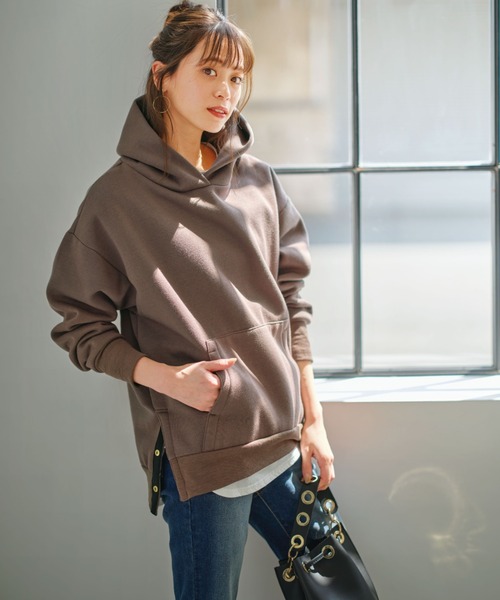 GeeRA（ジーラ）の「裏起毛ボタンデザインパーカー（パーカー・レディース・キャメル/杢グレー/パープル/ブラック/アイボリー/ダークブラウン・SMALL/MEDIUM/LARGE/X-LARGE/XX-LARGE）」の9枚目の写真