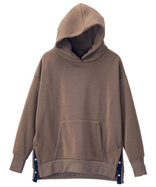 GeeRA（ジーラ）の「裏起毛ボタンデザインパーカー（パーカー・レディース・キャメル/杢グレー/パープル/ブラック/アイボリー/ダークブラウン・SMALL/MEDIUM/LARGE/X-LARGE/XX-LARGE）」の8枚目の写真