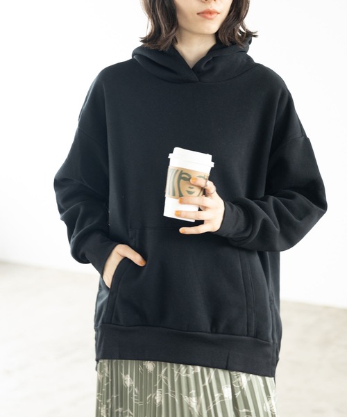 GeeRA（ジーラ）の「裏起毛ボタンデザインパーカー（パーカー・レディース・キャメル/杢グレー/パープル/ブラック/アイボリー/ダークブラウン・SMALL/MEDIUM/LARGE/X-LARGE/XX-LARGE）」の11枚目の写真