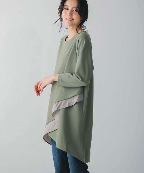 Bou Jeloud（ブージュルード）の「着やせレイヤードヘムチュニック（チュニック・レディース・ブラック/カーキ/ボルドー/キャメル・FREE）」の3枚目の写真