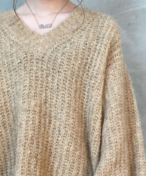 archives（アルシーヴ）の「片畦Vネック袖ボリュームプルオーバー（ニット/セーター・レディース・ベージュ/ブルー/グリーン・MEDIUM）」の17枚目の写真