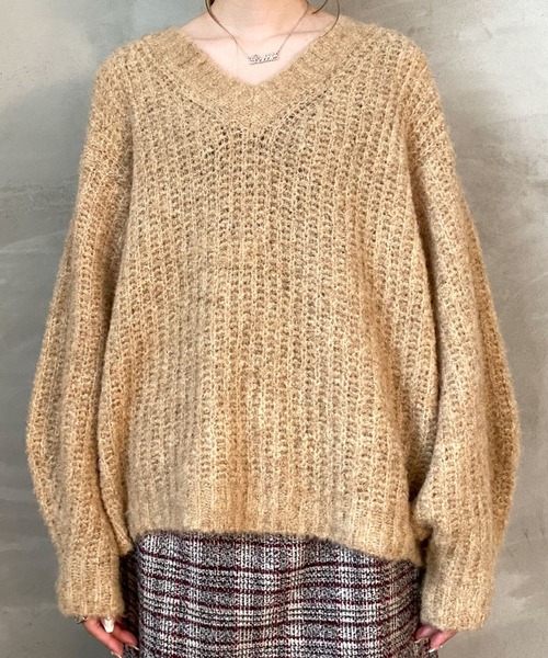 archives（アルシーヴ）の「片畦Vネック袖ボリュームプルオーバー（ニット/セーター・レディース・ベージュ/ブルー/グリーン・MEDIUM）」の14枚目の写真