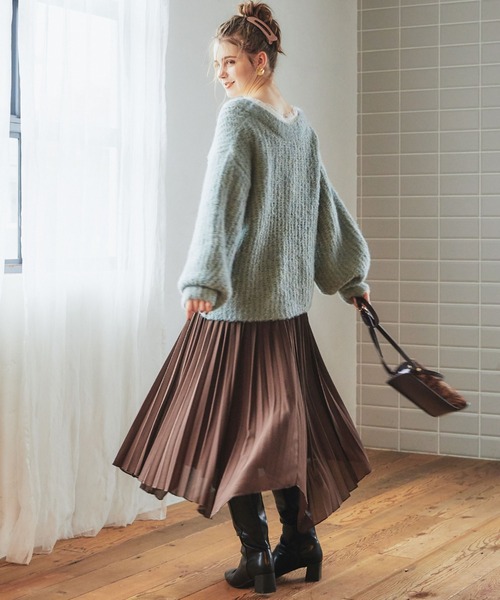 archives（アルシーヴ）の「片畦Vネック袖ボリュームプルオーバー（ニット/セーター・レディース・ベージュ/ブルー/グリーン・MEDIUM）」の6枚目の写真