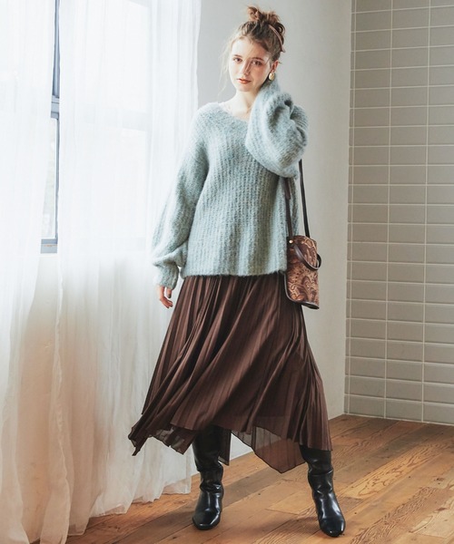 archives（アルシーヴ）の「片畦Vネック袖ボリュームプルオーバー（ニット/セーター・レディース・ベージュ/ブルー/グリーン・MEDIUM）」の5枚目の写真