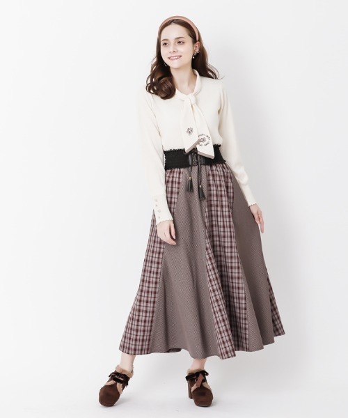 axes femme（アクシーズファム）の「ベルト付チェック柄スカート（スカート・レディース・ネイビー/ブラウン/ワイン・MEDIUM）」の3枚目の写真