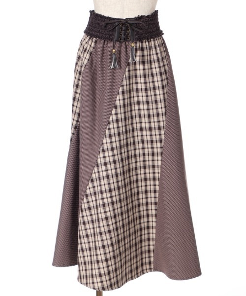 axes femme（アクシーズファム）の「ベルト付チェック柄スカート（スカート・レディース・ネイビー/ブラウン/ワイン・MEDIUM）」の8枚目の写真