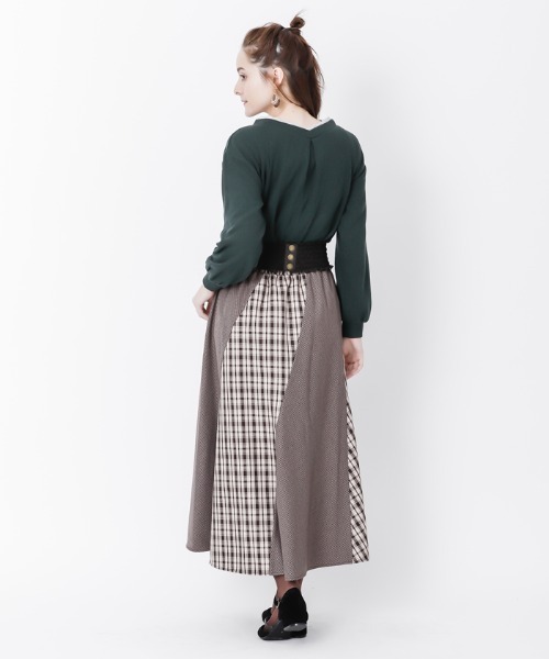 axes femme（アクシーズファム）の「ベルト付チェック柄スカート（スカート・レディース・ネイビー/ブラウン/ワイン・MEDIUM）」の7枚目の写真