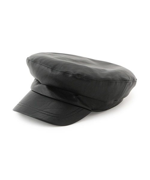 ROPE' PICNIC(ロペピクニック)の「【抗菌防臭】フェイクレザーマリンキャップ(キャスケット・レディース・ブラック/ベージュ・FREE)」の4枚目の写真