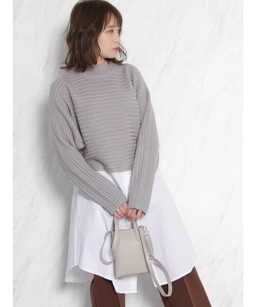 dazzlin（ダズリン）の「ショートニットシャツチュニック（ニット/セーター・レディース・アイボリー/グレー/ブラウン・FREE）」の3枚目の写真