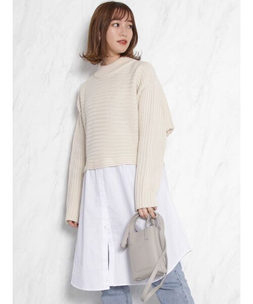 dazzlin（ダズリン）の「ショートニットシャツチュニック（ニット/セーター・レディース・アイボリー/グレー/ブラウン・FREE）」の2枚目の写真