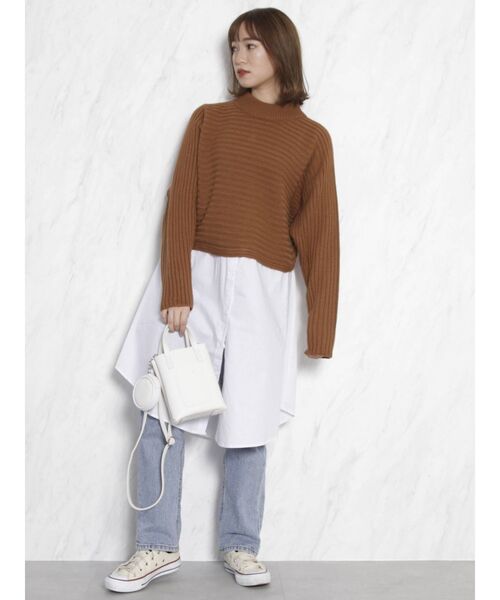 dazzlin（ダズリン）の「ショートニットシャツチュニック（ニット/セーター・レディース・アイボリー/グレー/ブラウン・FREE）」の4枚目の写真