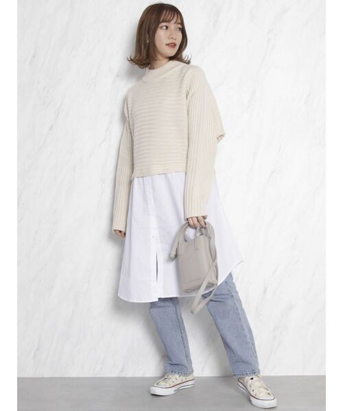 dazzlin（ダズリン）の「ショートニットシャツチュニック（ニット/セーター・レディース・アイボリー/グレー/ブラウン・FREE）」の5枚目の写真