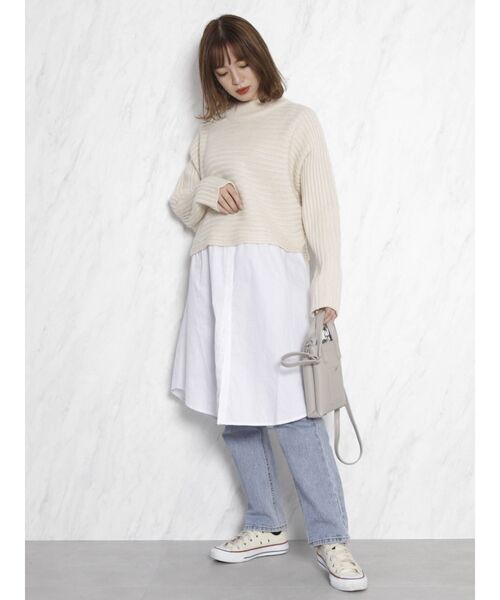 dazzlin（ダズリン）の「ショートニットシャツチュニック（ニット/セーター・レディース・アイボリー/グレー/ブラウン・FREE）」の6枚目の写真