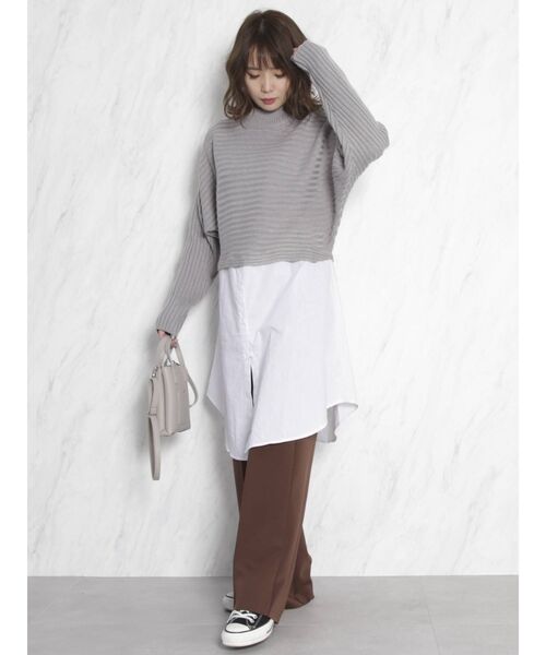 dazzlin（ダズリン）の「ショートニットシャツチュニック（ニット/セーター・レディース・アイボリー/グレー/ブラウン・FREE）」の13枚目の写真