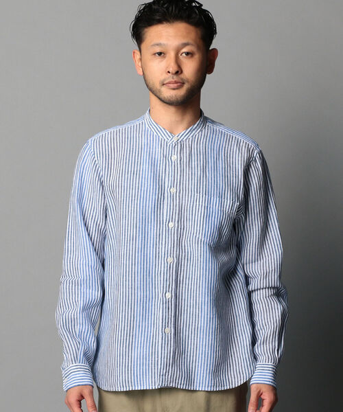 GLOSTER（グロスター）の「リネンバンドカラーシャツ（シャツ/ブラウス・メンズ・ベージュ/ホワイト/ブルー系その他・XL/M/S/L）」の4枚目の写真