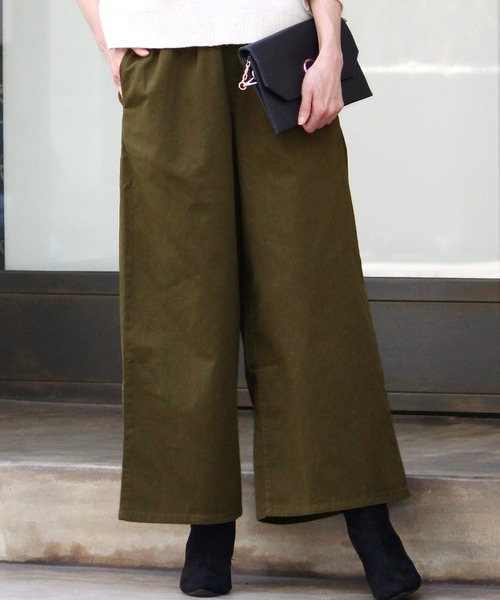 ElegChic（エレグシック）の「ツイル ロング ワイドパンツ（チノパンツ・レディース・ブラック/カーキ/ベージュ・M/L）」の3枚目の写真