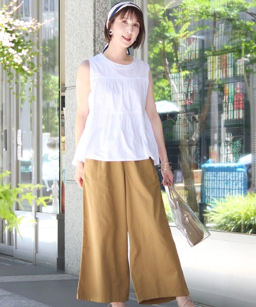 ElegChic（エレグシック）の「ツイル ロング ワイドパンツ（チノパンツ・レディース・ブラック/カーキ/ベージュ・M/L）」の14枚目の写真