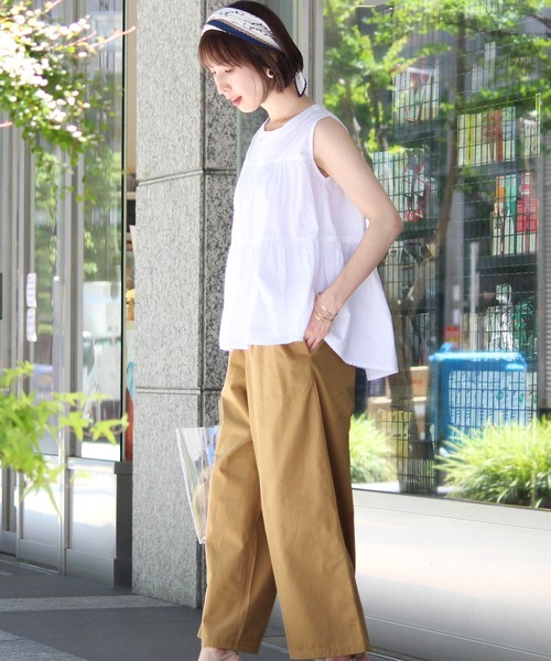 ElegChic（エレグシック）の「ツイル ロング ワイドパンツ（チノパンツ・レディース・ブラック/カーキ/ベージュ・M/L）」の12枚目の写真